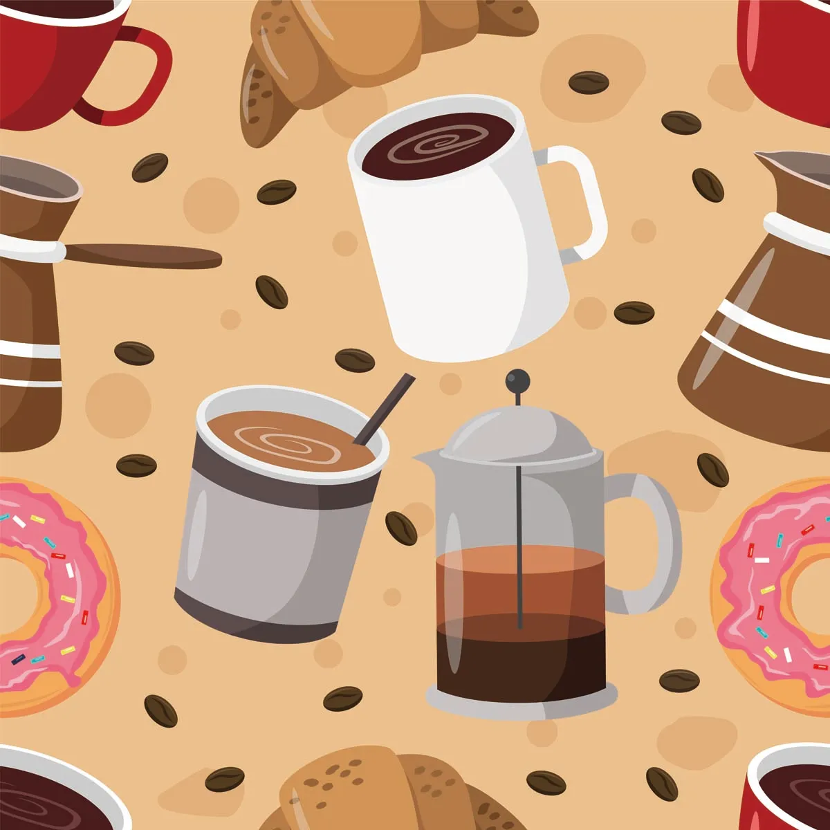 Coffee Beverages Seamless Pattern Concept