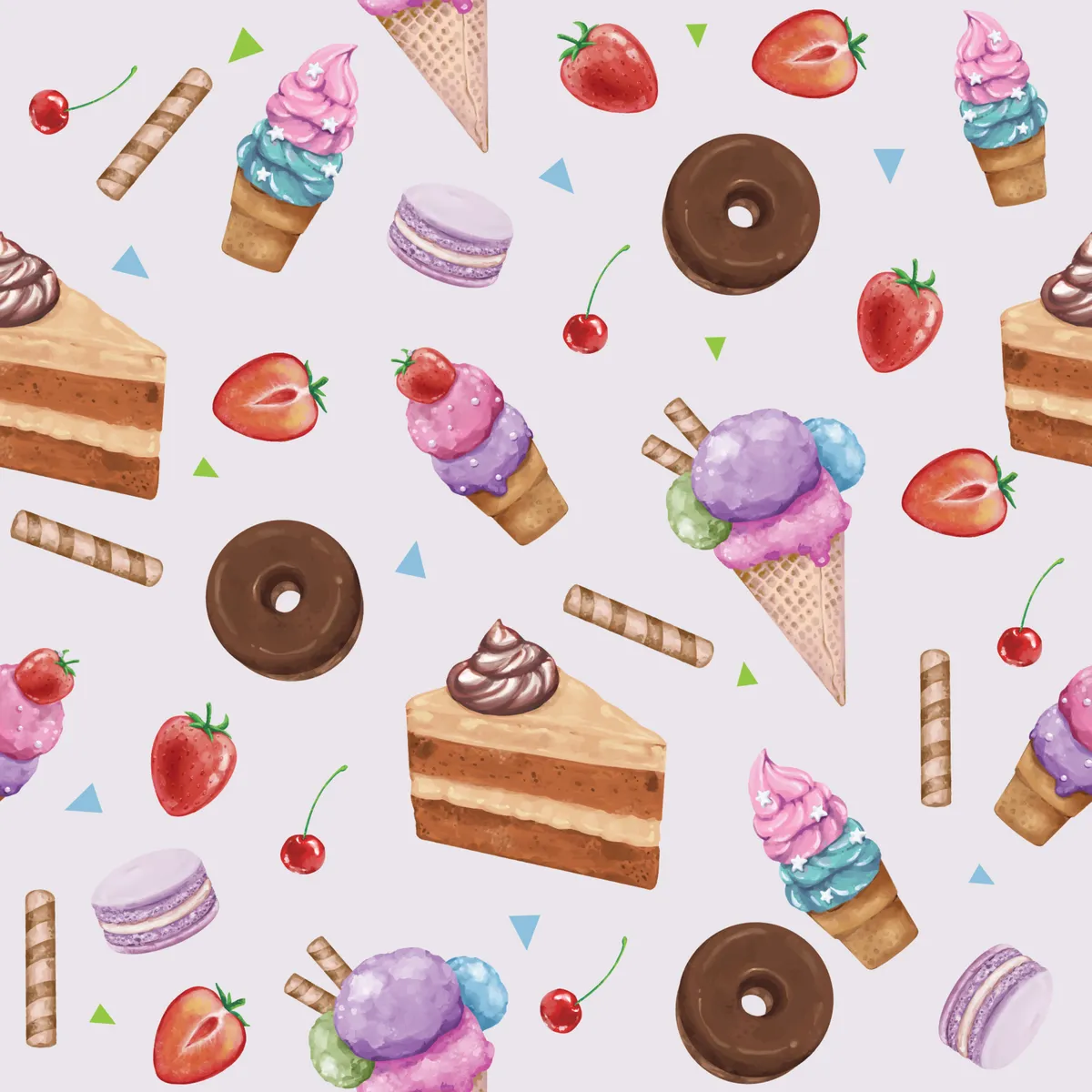 Seamless Pattern Watercolor Dessert Food