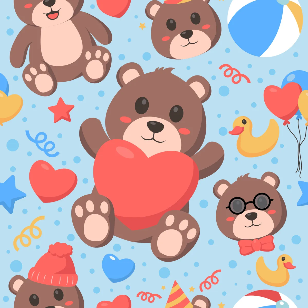 Cute Teddy Bear Seamless Pattern