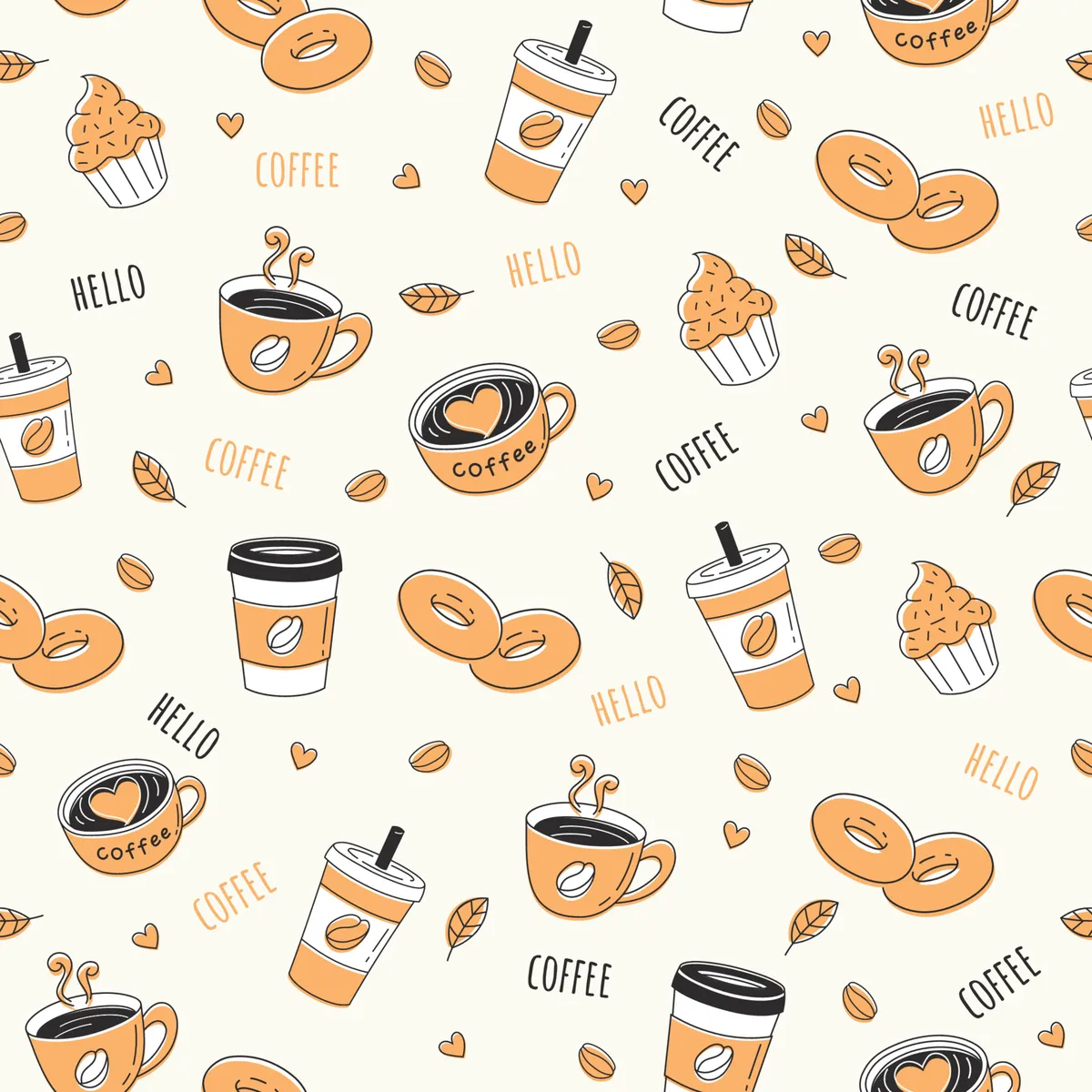 Hand Drawn Coffee Seamless Pattern