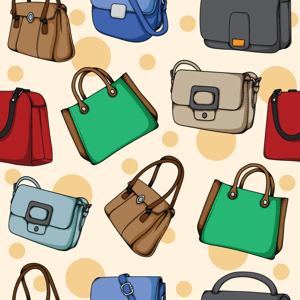 Seamless Pattern of Colorful Bags