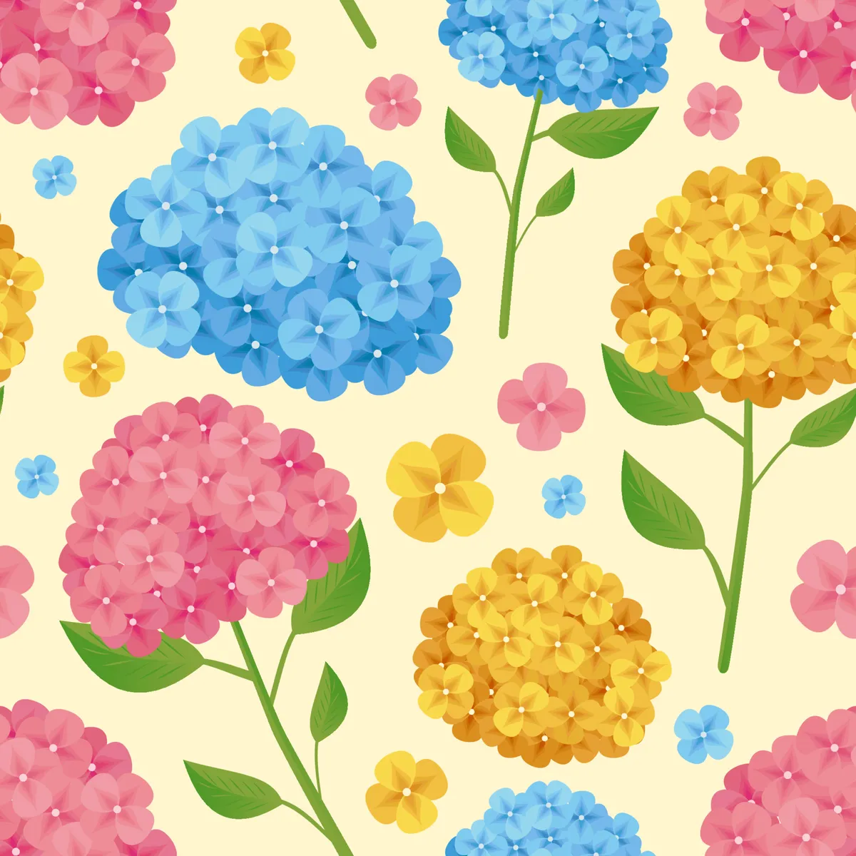 Cute Floral Hydrangeas Seamless Pattern