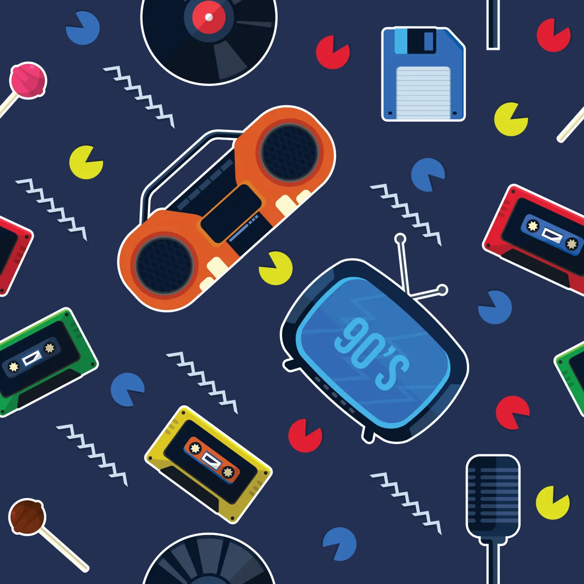 Retro 90s Elements Seamless Pattern