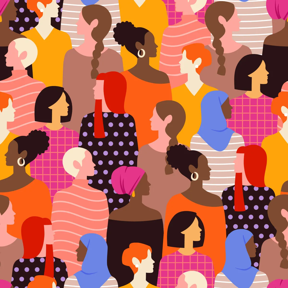 Multiracial Women Seamless Pattern Backgroud