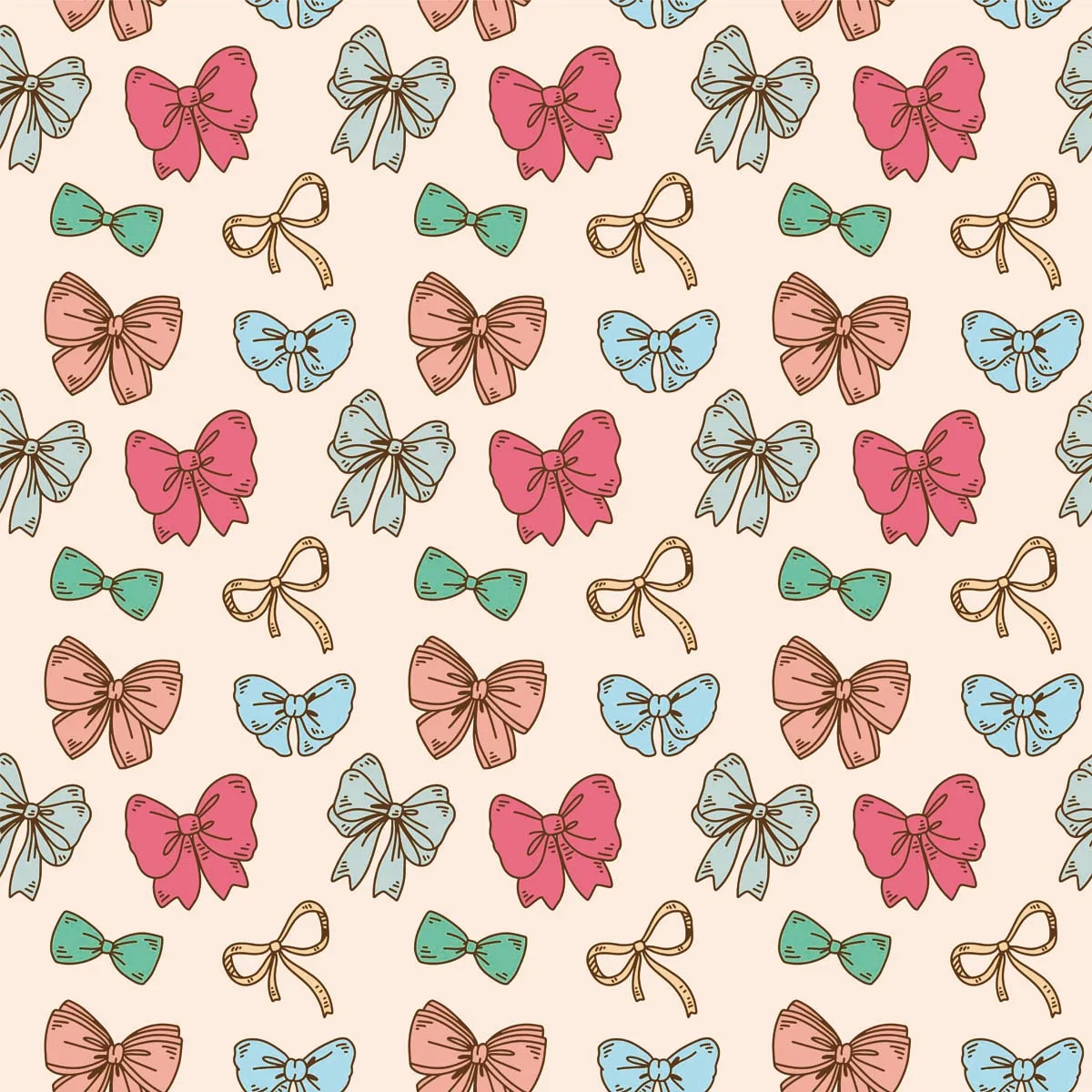 Cute Colorful Bows Hand Drawn Pattern