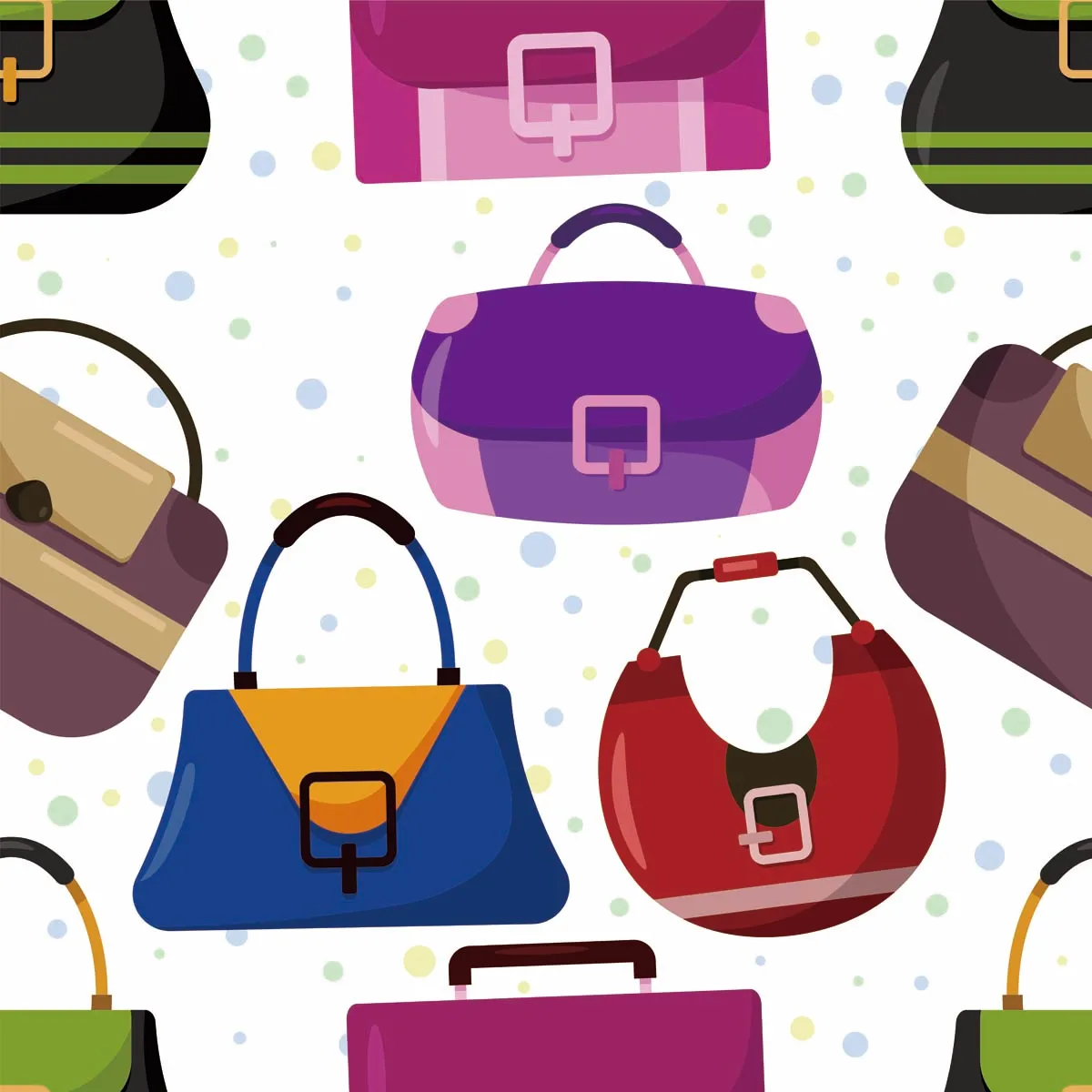 Colorful Seamless Pattern with Stylish Women Bags