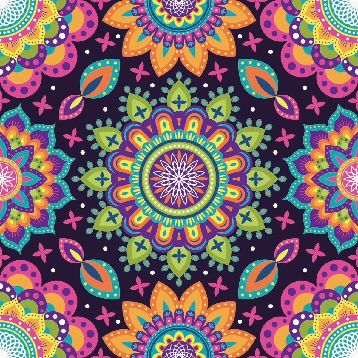 Colorful Rangoli Flowers Seamless Pattern Background