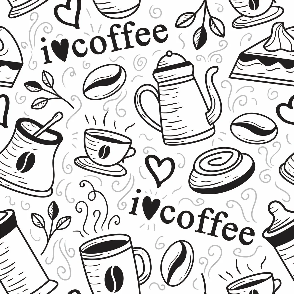 Hand Drawn Coffee Beverage Seamless Pattern