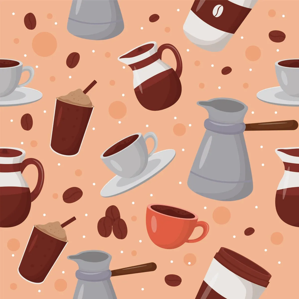 Seamless Pattern Background with Coffee Elements