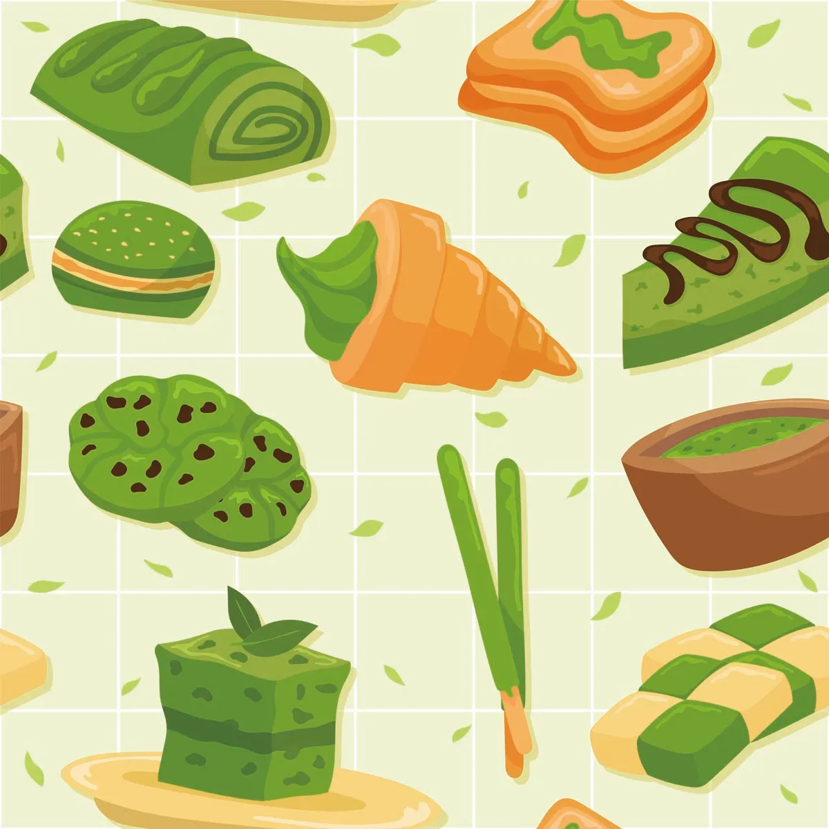 Sweet Dessert Matcha Flavour Seamless Pattern