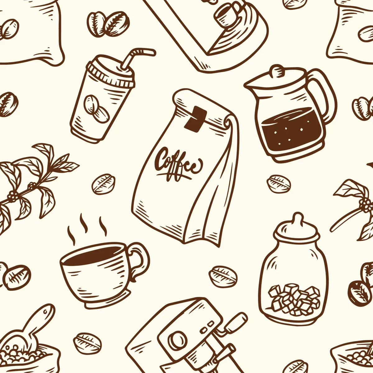 Hand Drawing Coffee Element Seamless Pattern Background