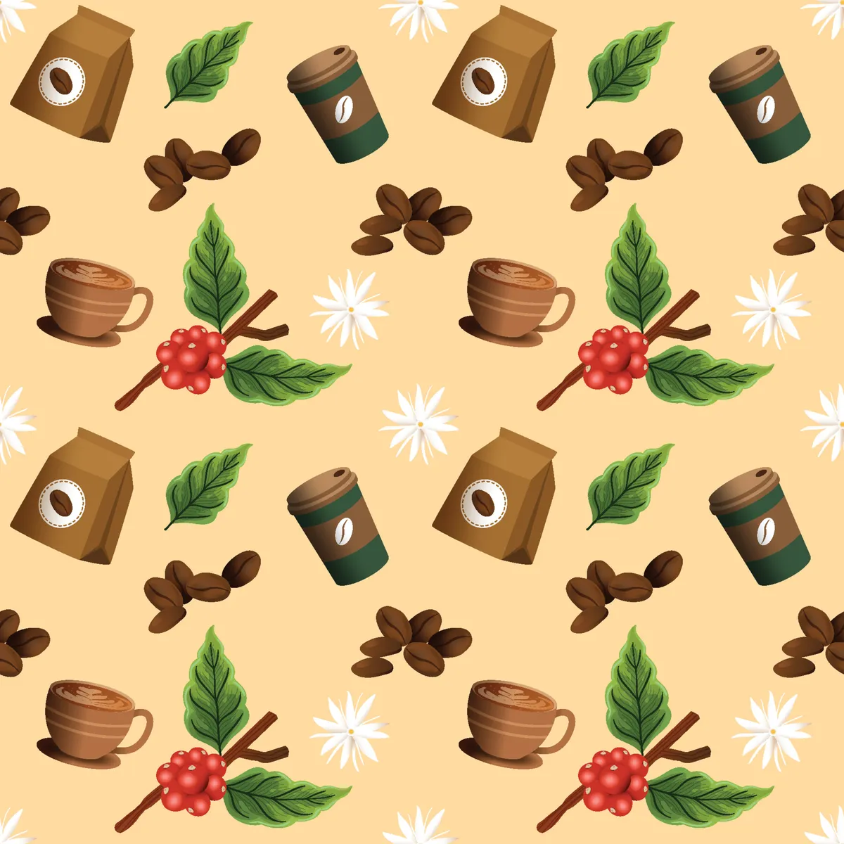 Coffee and Beverages Seamless Pattern Background