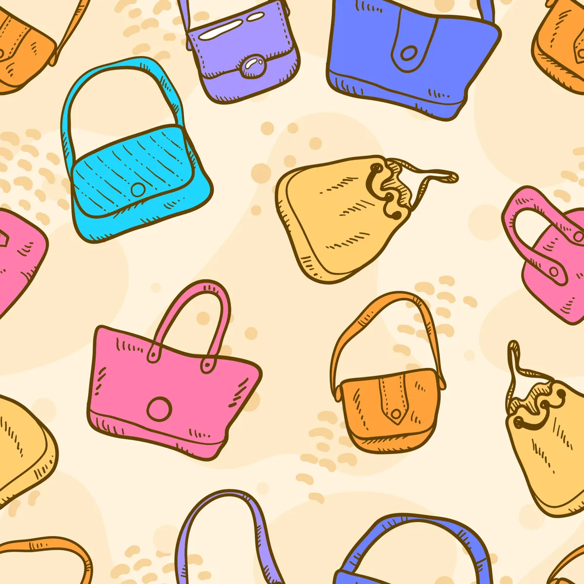 Hand Drawn Colorful Bags Fashion Seamless Pattern