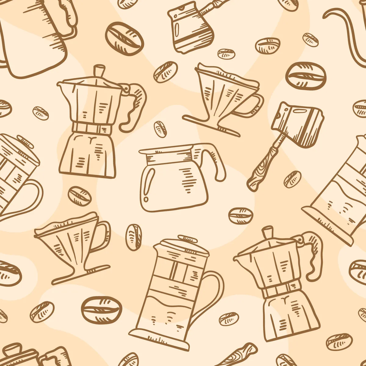 Hand Drawn Coffee Beverages Seamless Pattern