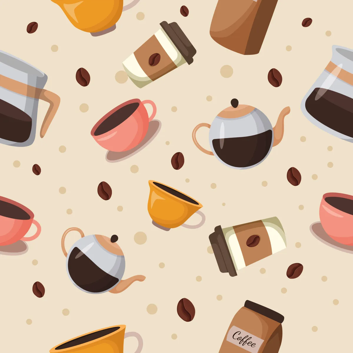 Seamless Pattern Background with Coffe Elements