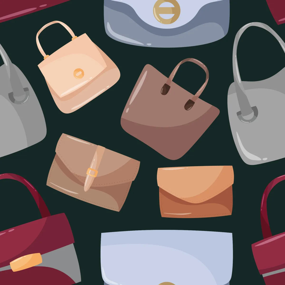 Fashion Bag Hand Drawn Seamless Pattern Background