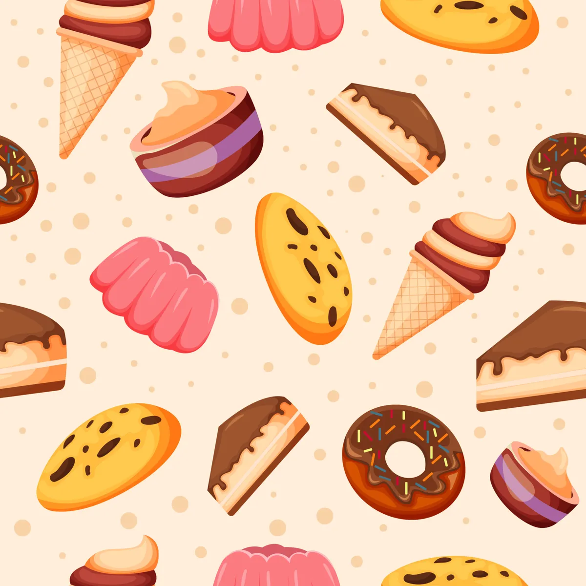 Seamless Pattern Background with Dessert Elements