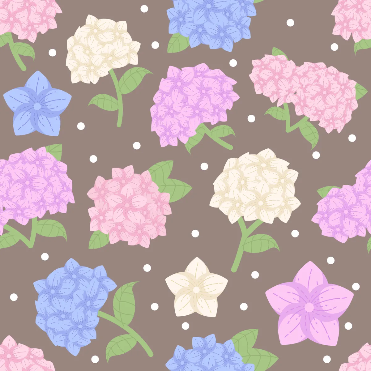 Soft Color of Hydrangea Flower Seamless Pattern