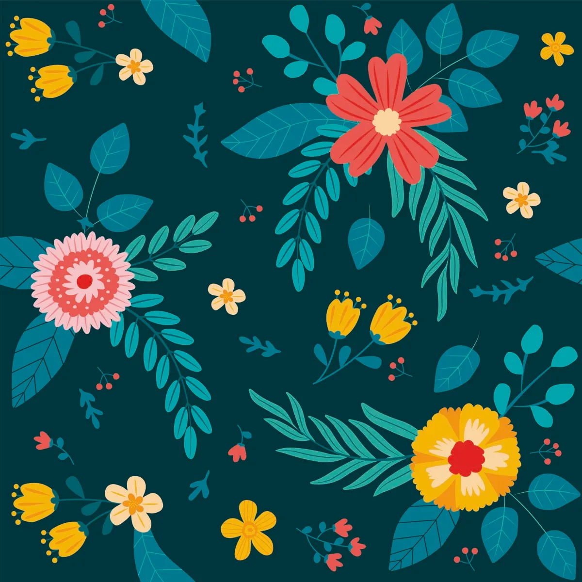 Flat Floral Seamless Pattern Background