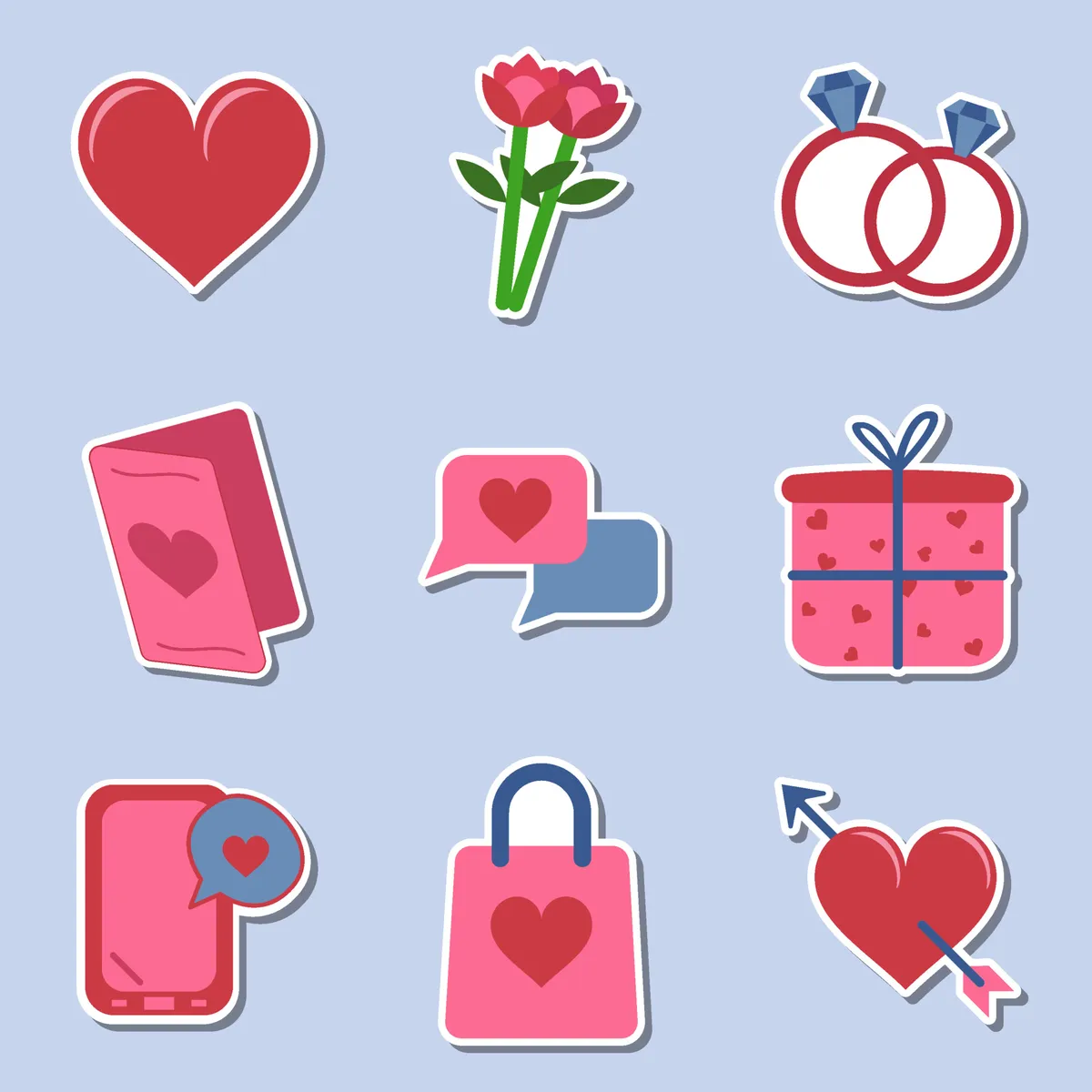 Cute Valentine Day Stickers Set