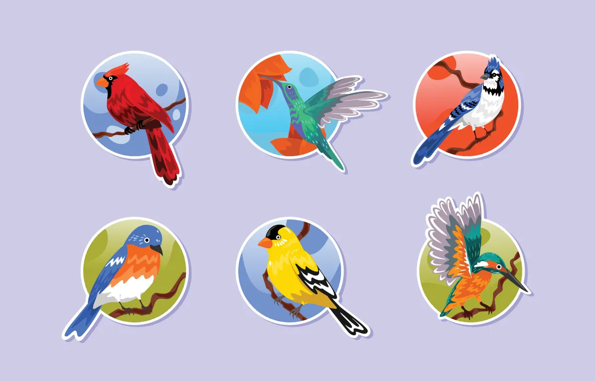 Colorful Spring Birds Stickers