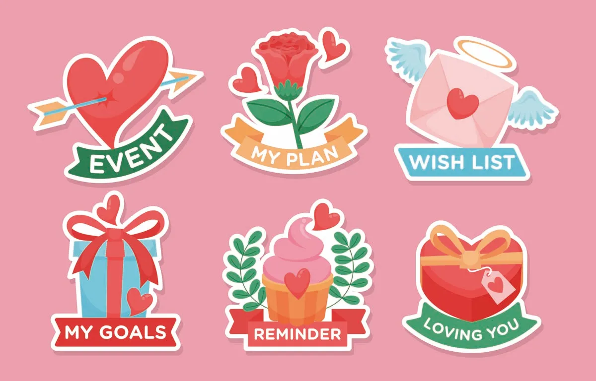 Valentine Day Journal Templates Sticker Set