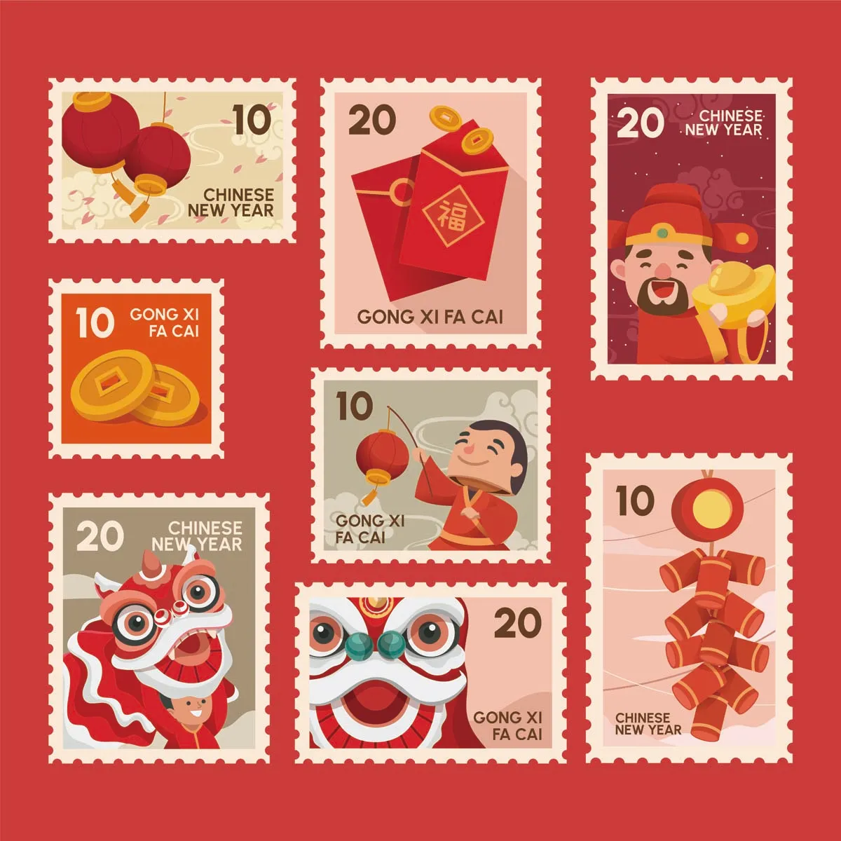 Set of Chinese New Year Stamp Sticker