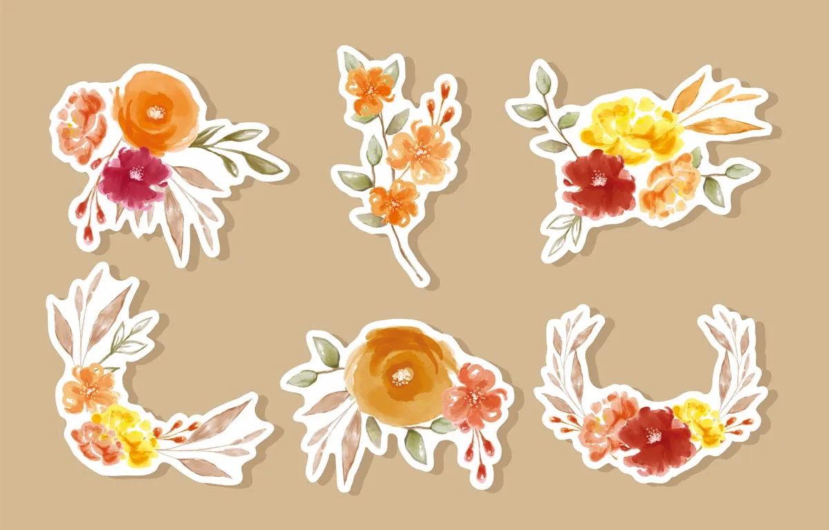 Beautiful Watercolor Fall Flower Sticker Set