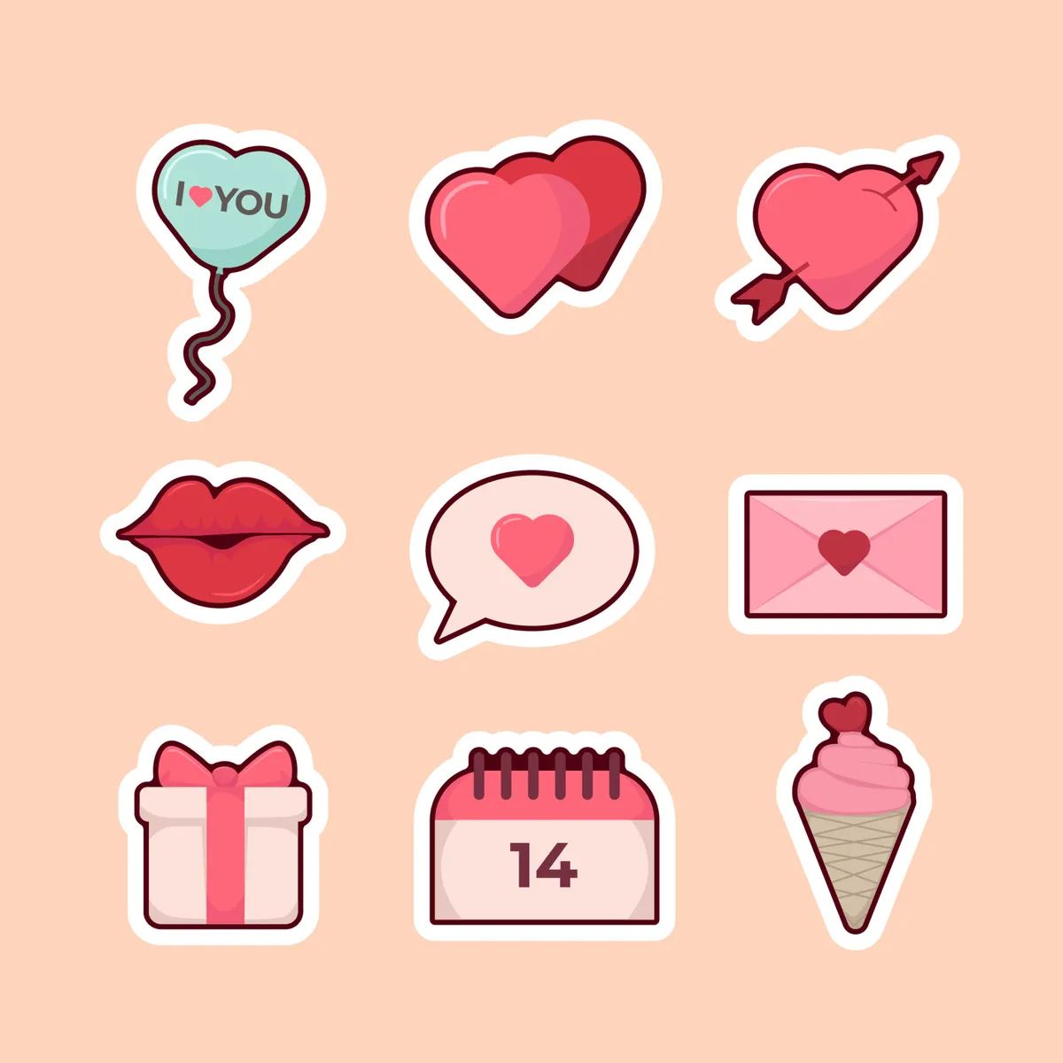 Set of Valentine Days Cute Stickers