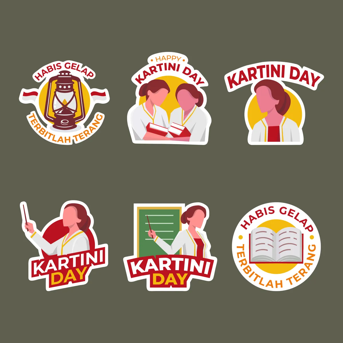 Set of Greeting Kartini Day Sticker