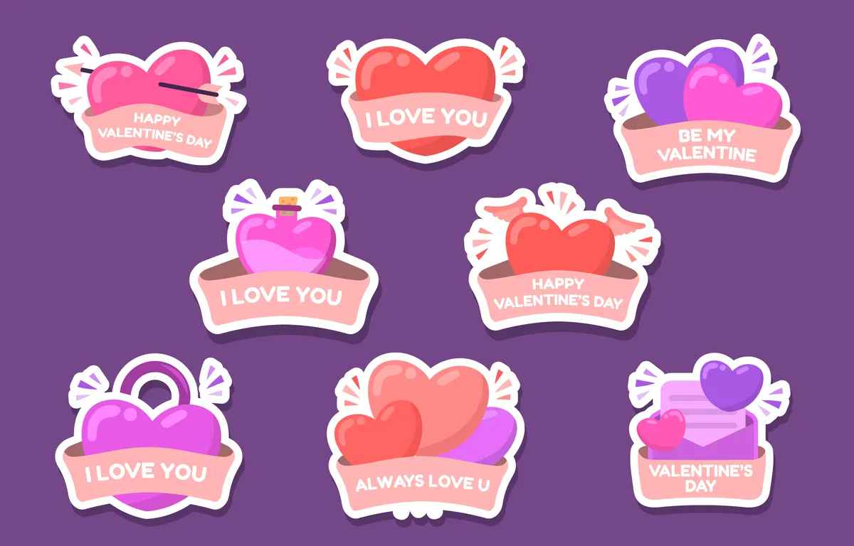 Cute Colorful Valentines Day Heart Sticker Collection