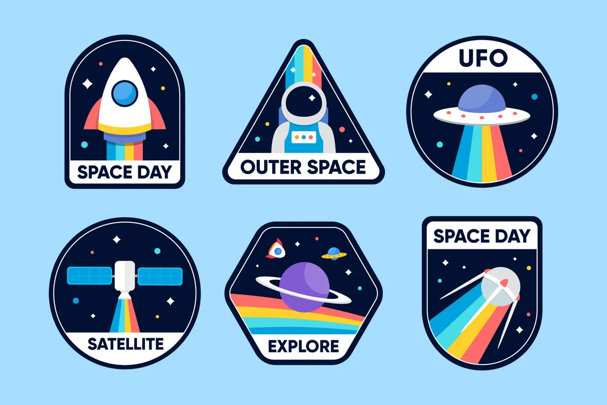 World Space Day Stickers or Badges Collection Set