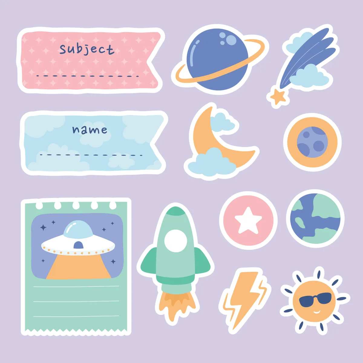 Cute Outerspace Sticker for Journal and Planner Pack