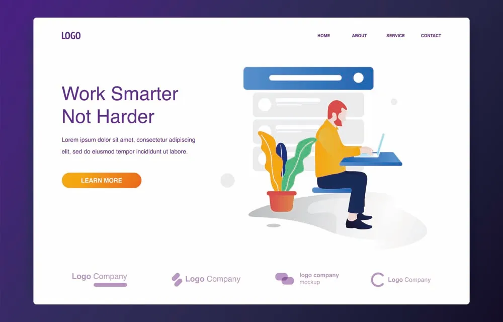 Man sitting working with laptop illustration concept for website or landing page