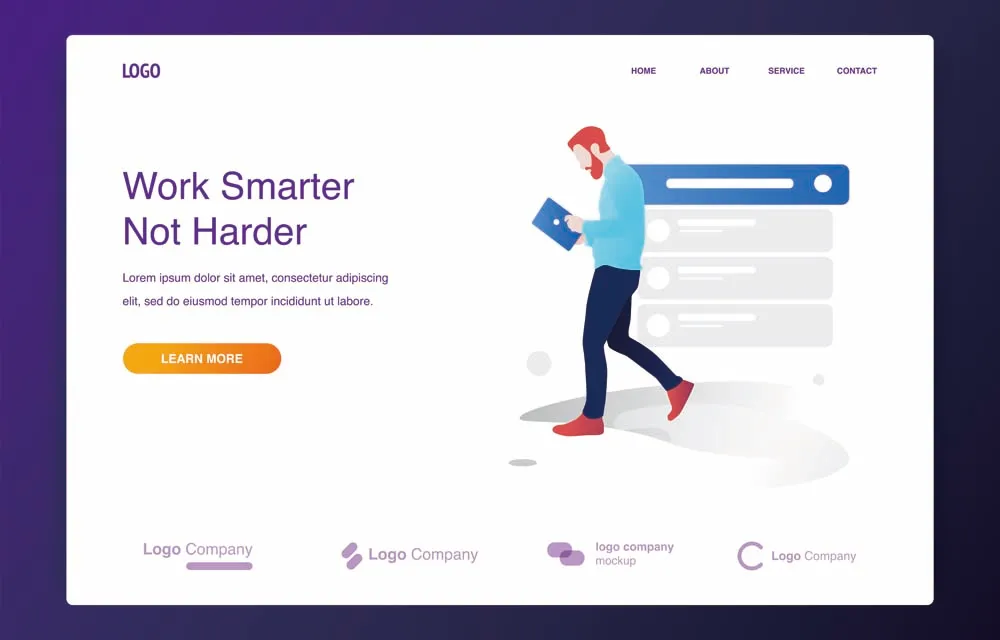Man walking holding tablet illustration concept for website or landing page