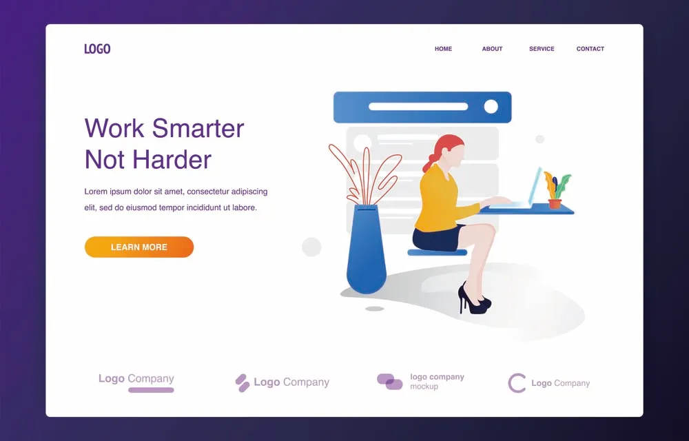 Woman sitting working with laptop illustration concept for website or landing page
