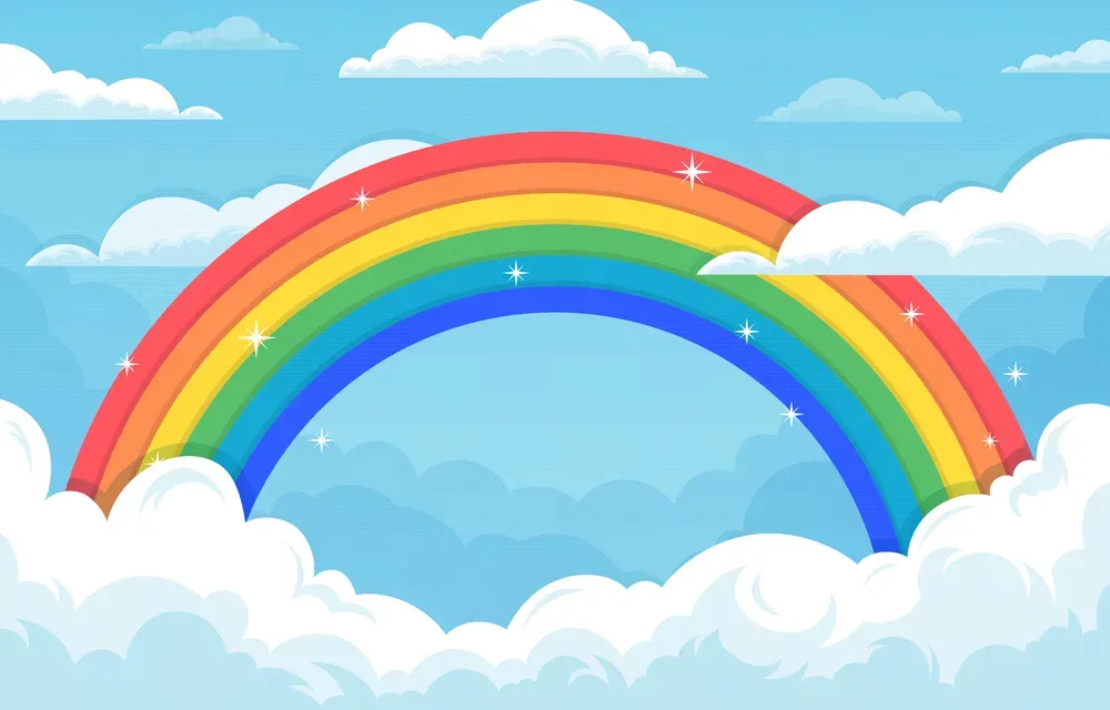 Colorful Rainbow Background with Clouds