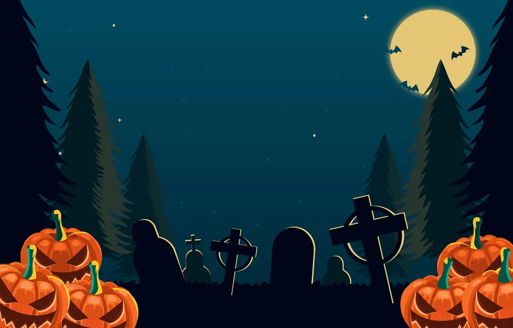 Halloween Night On Graveyard Background