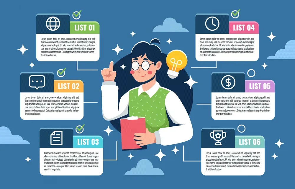 List Infographic Template with Character Background