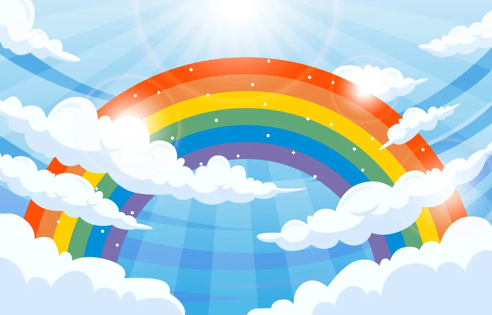 Blue Sky With Colorful Rainbow Background