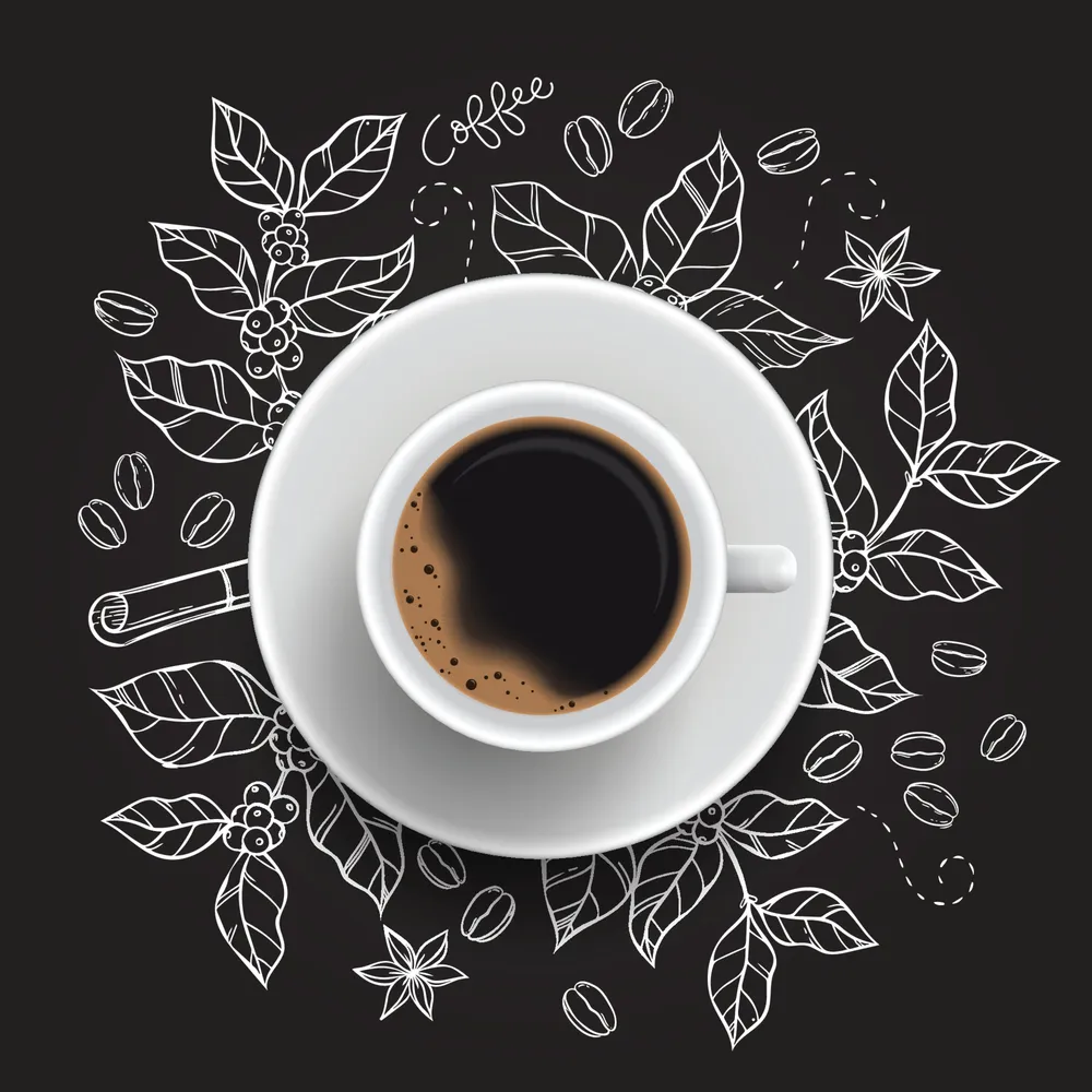 White Coffee Cup with Doodle Background