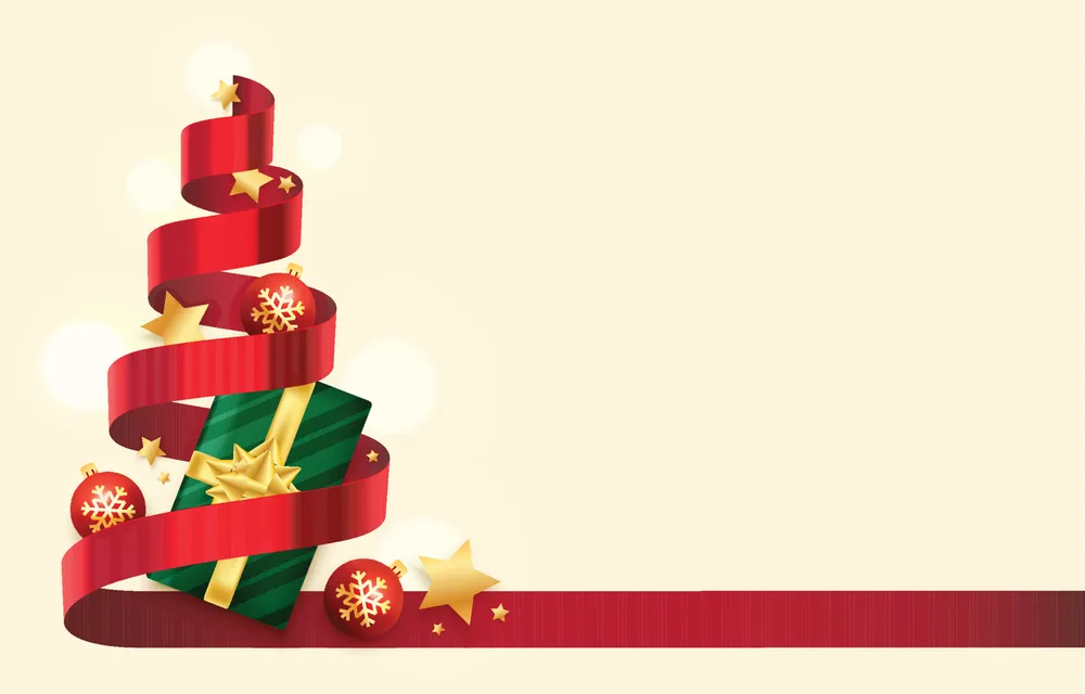 Red Ribbon Christmas Tree Background Concept