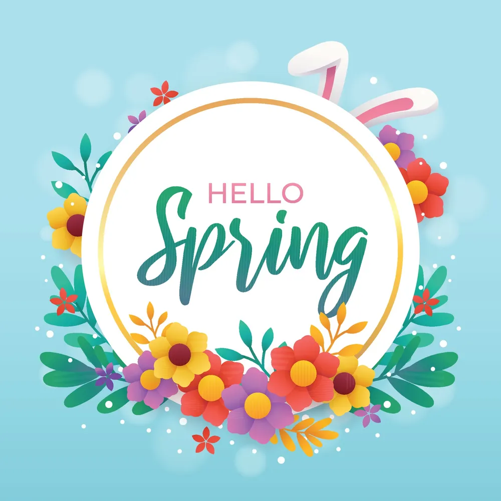 Hello Spring Greeting Template With Floral Background