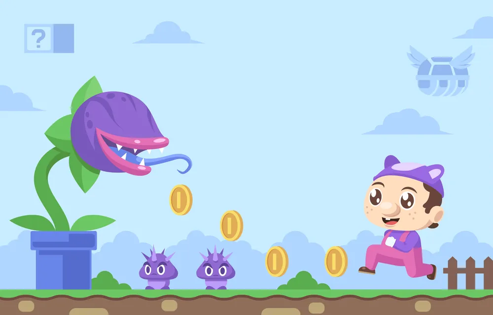 Adventure Game Background with Plumber and Monster Plant