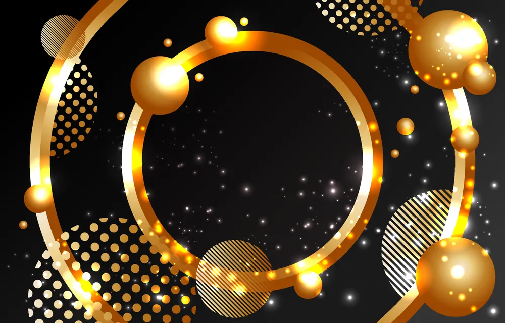 Abstract 3D Black Gold Circle and Sphere Background