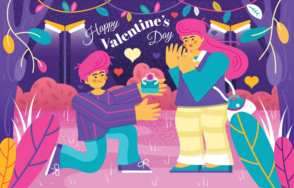 Man Proposing to the Woman with Colorful Background Template