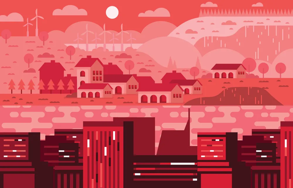 Buildings and Suburb Divided by the River Background