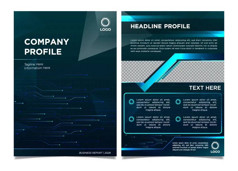 Modern Futuristic Technology Company Profile for Business and Marketing Template A4 Size