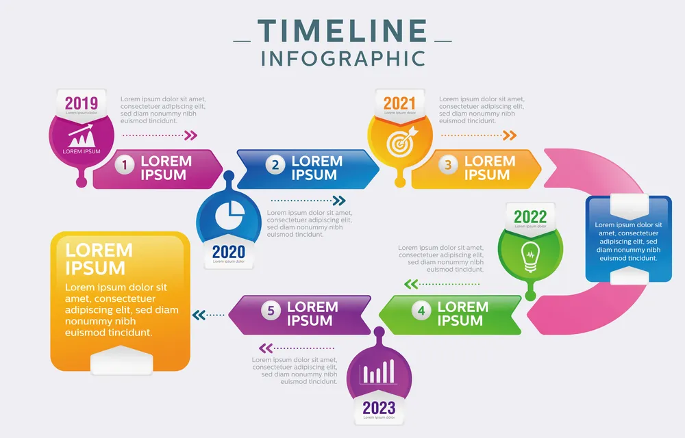Timeline infographics with step and marketing Template