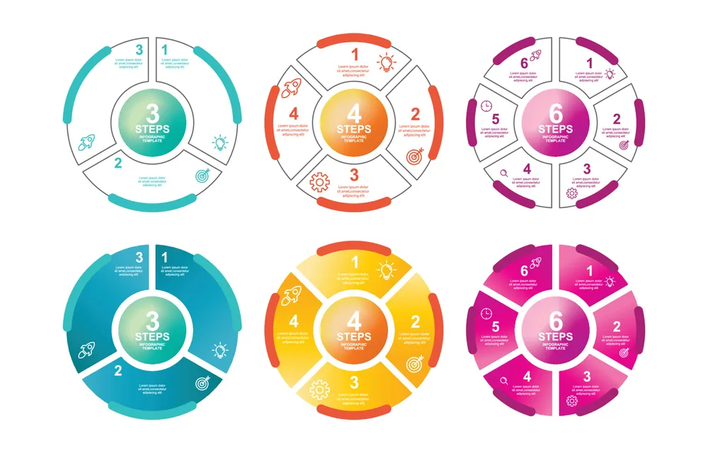 Circular Steps Infographic With Gradient Color Element Collection